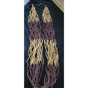 Vintage 17 Strand Beaded Necklace In Purple and copper Tones 32"